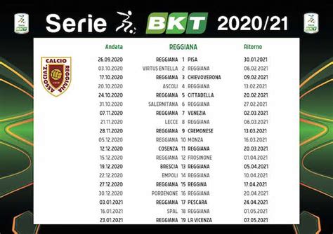 reggiana calcio calendario